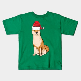 Santa Hat-Wearing Doge Shiba Inu Funny Christmas Holiday Kids T-Shirt